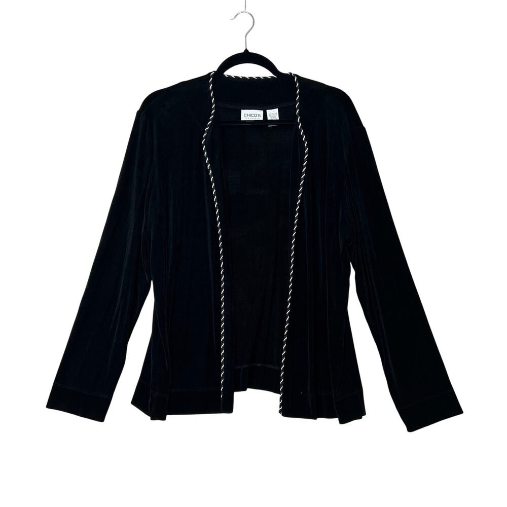 CHICO'S Travelers Cardigan Women XL 16 18 Black Acetate Spandex Rope Trim Top